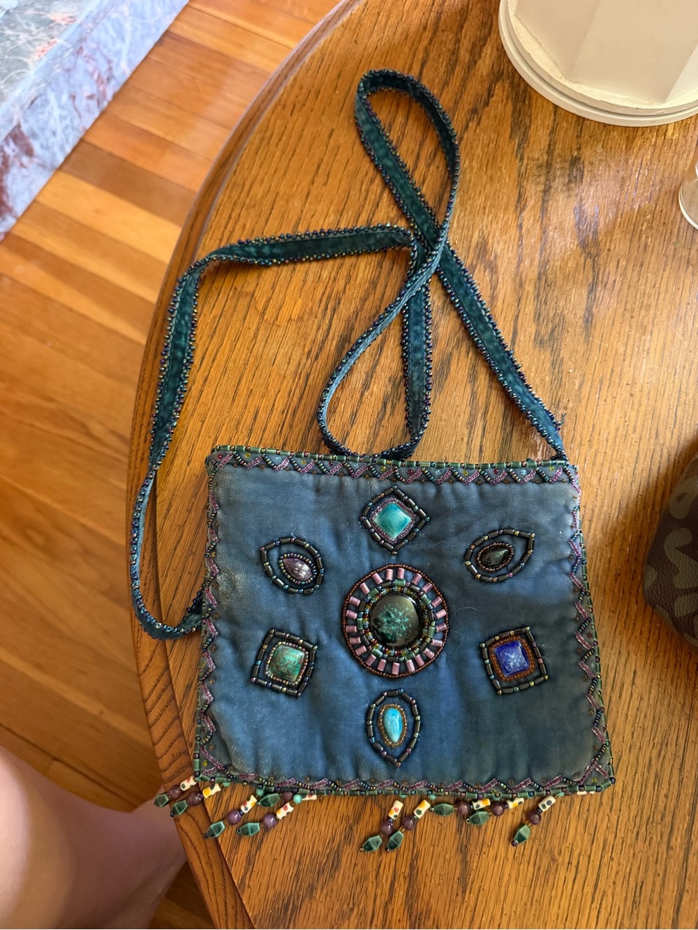 Boho Beaded Teal Crossbody Bag